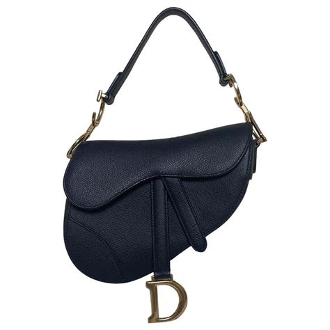 Mini Saddle Bag with Strap Black Grained Calfskin .